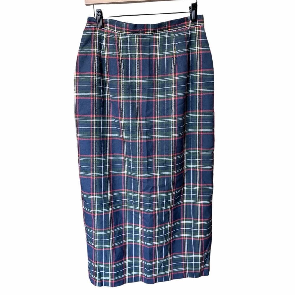 Vintage Michele tartan blue plaid long pencil skirt academia preppy union made